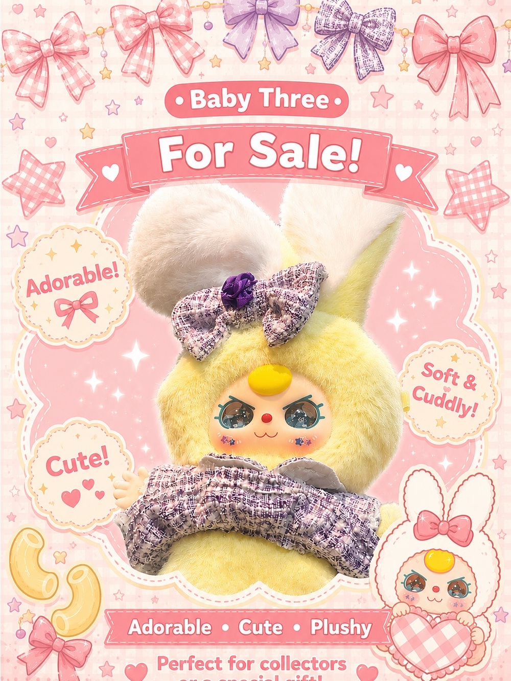 Baby three 💛💜💛 Yellow Bunny Plush Toy - Adorable Cute/Collectables!